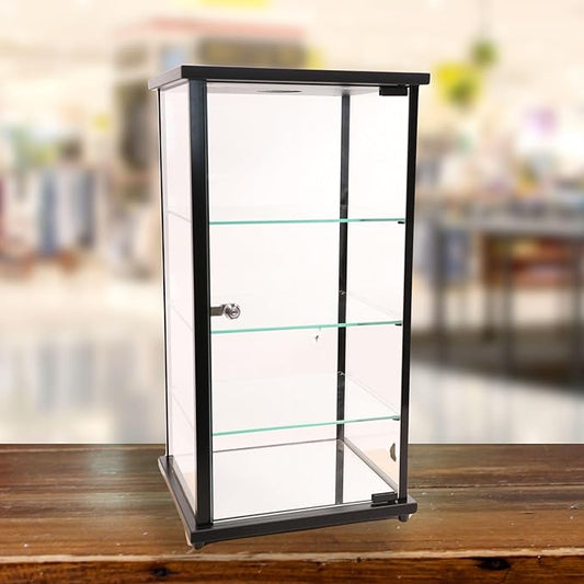 SSWBasics Lighted Glass Countertop Display Case - 27" H x 12" D x 14" L - with Locking Front