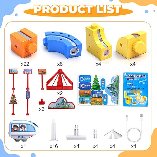 Electric Train Set for Kids 3 4 5 6 7 8, 3D Flexible Race Track 83 PCS Car Track for Toddlers 3-5, Magnetic Track Car Toys Gravity Defying Train Track Stem Learning Toy Gift Cube Track