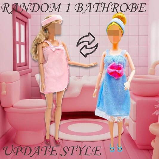 Doll Sleeping Clothes Accessories 28 Pcs Including 4 Sets Bathrobes Pajamas, Bath Towel , 4 Headband, 12 Toiletries, 8 Accessories, 3 Slippers for 11.5 Inch Girl Dolls Storytelling Bathroom Playset