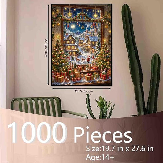 Xmas Windowsill 1000 Piece Jigsaw Puzzles for Adults and Beginner Christmas Tree Puzzles Puzzle Challenging Family Activity Games Puzzle for Home Decor Gifts 20×27 Inches