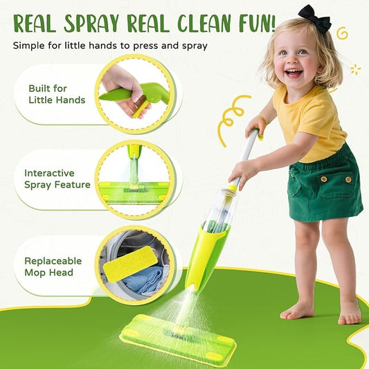 Kids Cleaning Toy Set,Mini Spray Mop Montessori Toys Pretend Play Cleaning Tool for Toddlers with Spray Mop & Kids Broom Dustpan Set Cleaning Toys Gift for Toddlers Girls Boys Age 3+