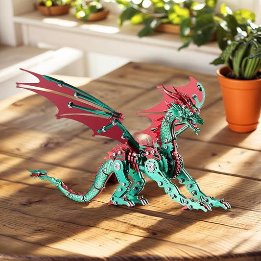 3D Puzzles for Adults,Metal Dragon Puzzle Building Set,Collectible Mechanical Engineering Crafts for Home Office Decoration & Gift(Red-Green