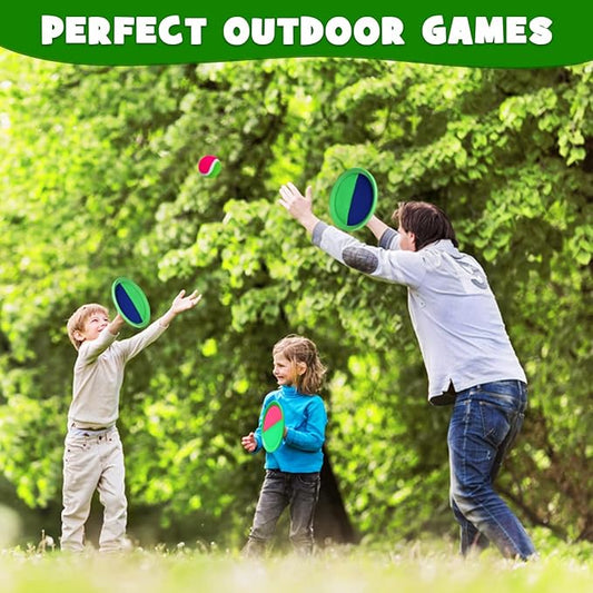 Outdoor Toy Toss Catch Ball: Upgraded Kid Outside Toy Game Beach Backyard Lawn Sport Activity Fun Outside Indoor Family Toy for Age 3-12 Girl Boy Kid Birthday Gift with 6 Sticky Paddles 4 Throw Balls