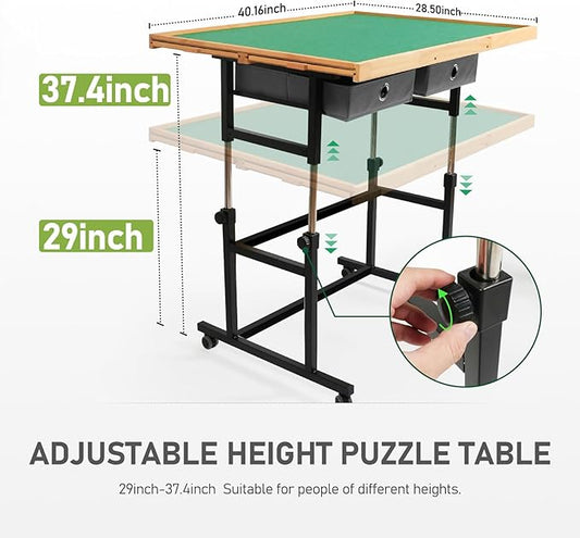 2000 Pieces Puzzle Table with Wheels, with Drawers and Cover, 40.16"x28.5" Adjustable Height & 45° Tilting, Puzzle Board for Adults