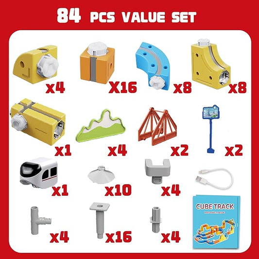 Electric Train Set for Kids Ages 3-8 - Modular 3D Flexible Race Track Building Toy with Gravity-Defying 360° Movement, STEM Learning Fun Gift(84 pcs Value Set)