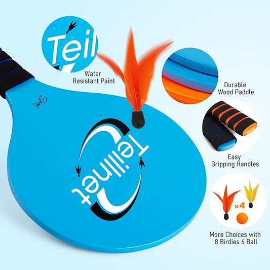 Paddle Ball Set, Outdoor Games for Adults and Family, Badminton Sets for Backyards Yard Game with 4 Rackets 4 Balls 8 Birdies, Beach Toys Pool Lawn Outside Park Camping Family Games Gifts