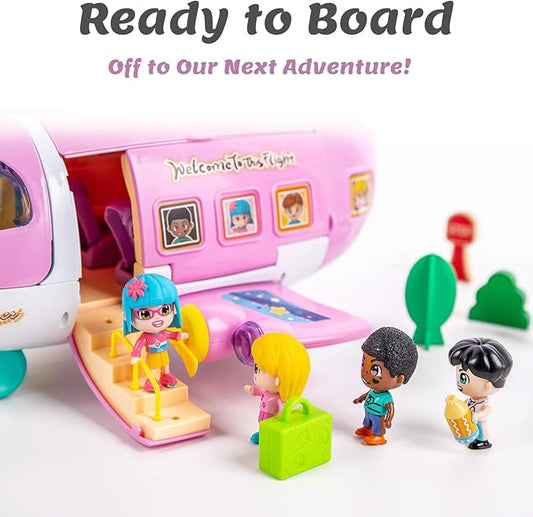 iPlay, iLearn Airplane Dollhouse Playset for Girls 3-5, Kids Pretend Play Doll House Set W/ Pink Plane, Dolls, Travel Accessories, Birthday Gifts for 4 5 6 Year Olds Children Toddlers