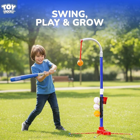 TOY Life 3-in-1 tBall Set for Kids 3-5, Adjustable Toddler T Ball Training Set with Bat, Toddler Baseball Set Semi-Automatic Launcher, Hanging Tee, Soft & Dog Play Balls, Fun Sports Set for Ages 3+