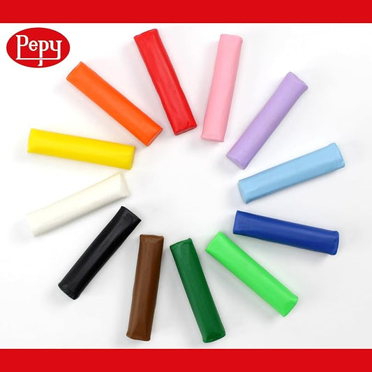 Pepy Plastilina Reusable and Non-Drying Modeling Clay; Box of 12-Color Sticks, 0.8 Ounce Each, Perfect for Arts and Crafts Projects