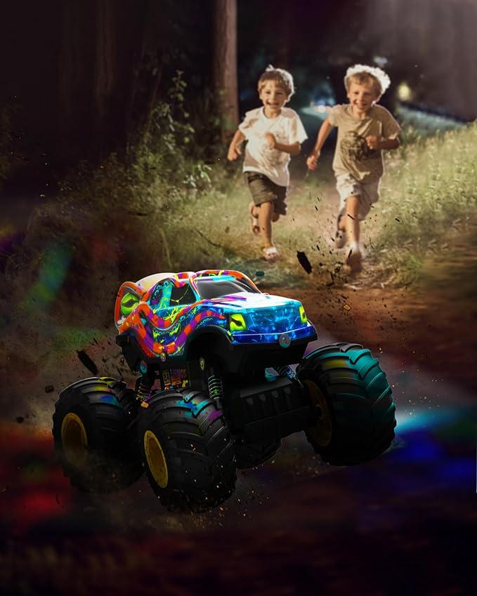Kraken Monster Truck RC Car, Entry-Level Remote Control Car for Kids Aged 4-8, 1:16 Scale with LED Lights (Low-Speed Safety), 2.4GHz Truck Toys, Birthday Gift for 5 6 7 Year Old Boys