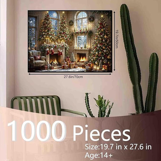 Xmas Fireplace 1000 Piece Jigsaw Puzzles for Adults and Beginner Christmas Tree Puzzles 27×20 Inches Challenging Family Activity Games Colorful DIY Craft Puzzle for Home Decor Gifts