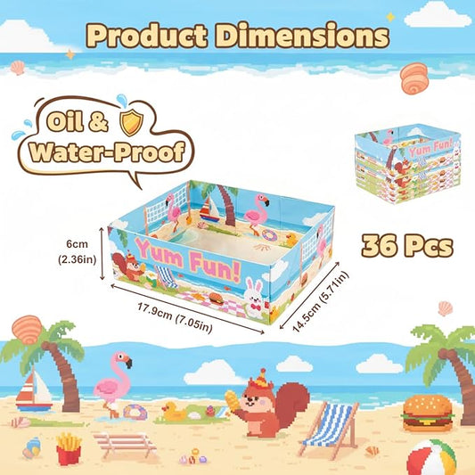 5 Lbs Large Paper Food Trays Boats, 36 Pcs Pixel Yum Fun Theme Disposable Food Tray, Water & Oil Proof, Ready-to-Use, Ideal for Kids' Party Supplies, Carry Cakes, Fruit, Nachos and Fries