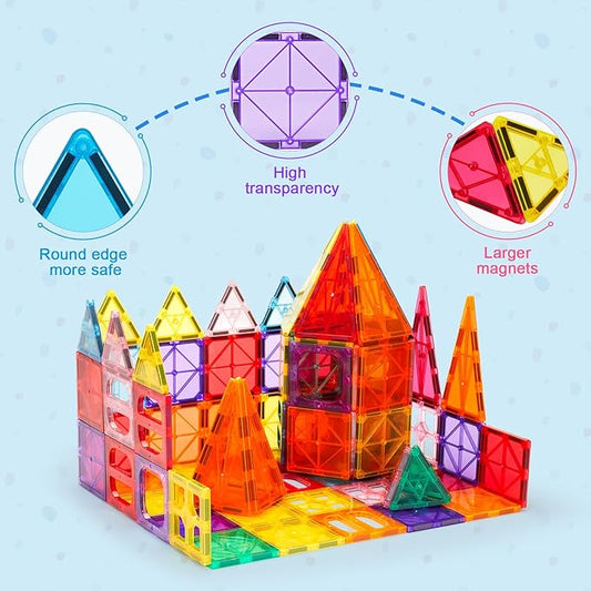 Ryoichi Magnetic Tile,32-Pack Square Magnetic Tiles Refill, 2.95in STEM Building Blocks for Kids, Expandable Educational Construction Toy Set