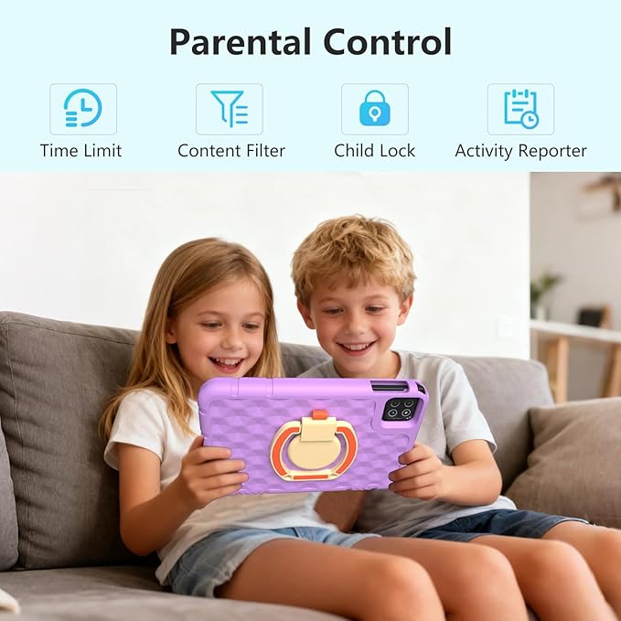 2025 Latest 10.1 inch Kids Tablet Android 15 Tablets for Kids with EVA Protective Case 20GB RAM 128GB Storage Toddler Tablet, Parental Controls, 12-hr Battery, WiFi, GPS, Purple