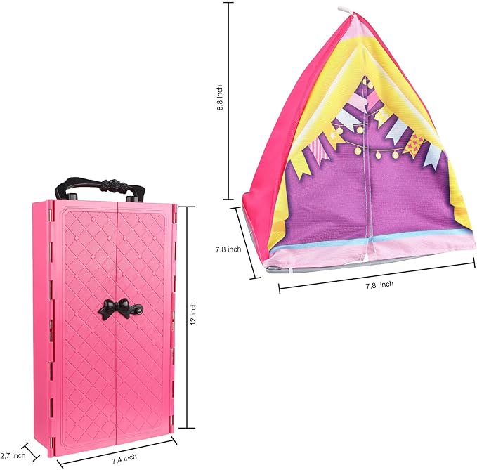184 Piece Doll Wardrobe&Toy Folding Wardrobe - Includes Folding Wardrobe+Tent+Dog and Cat Pet House with Rich Accessories for Easy Storage