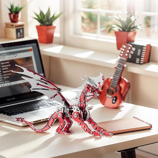 3D Puzzles for Adults,Metal Dragon Puzzle Building Set,Collectible Mechanical Engineering Crafts for Home Office Decoration & Gift(Red)