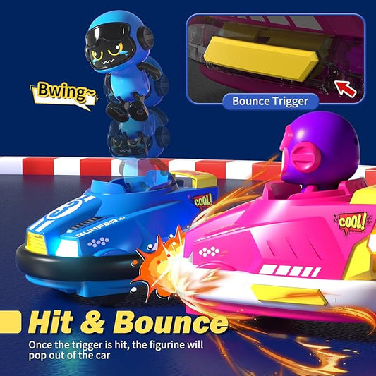 Cute Cartoon Remote Control Bumper Car Toy Set of 2 Players|Toddlers Mini RC Car Toys with Light & Sound & 360°Rotating|Christmas Birthday Gifts for 3 4 5 Year Old Boys Girls Kids Ideas