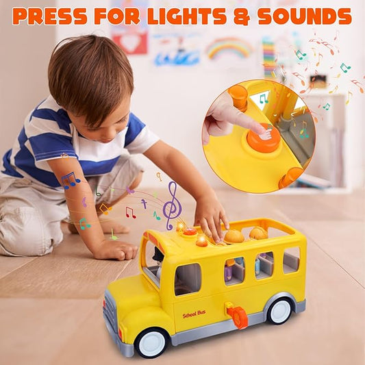 Nicmore School Bus for Toddlers: Musical Toy With Lights, Sounds & 5 Figures for Ages 1-4 | 1st 2nd Birthday Gifts for Kids 18 Months+