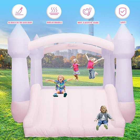 AKSPORT Inflatable Bounce House,White Castle Bounce House for Kids 3-6 Indoor & Outdoor Inflatable Bouncer House with Slide & Air Blower & Balloons for Kids Birthday Party,Wedding Party