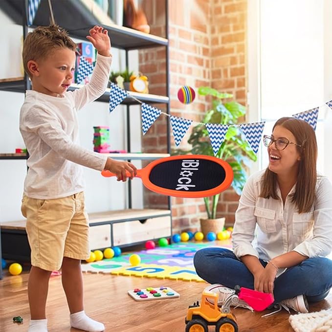 Racquet Paddle Bouncy Ball Play Set for Kids Adults Family Activities Rackets, Indoor Outdoor Play Games,Childrenās Pool Beach Sport Toys(with 4 Balls)