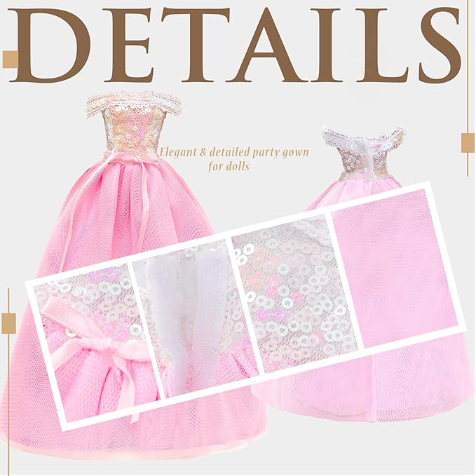 15 Pieces 11.5 Inch Girl Dolls Fashion Pack 6 Set Doll Clothes Include Chic Suits Party Gown Sequin Outfit Stylish Dress 6 Pairs of Shoes 3 Accessories for Girl Dolls Clothing(NO Doll)
