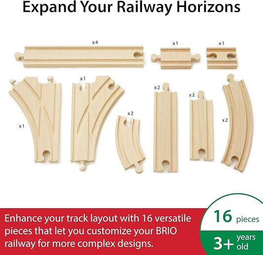 BRIO World Expansion Pack Intermediate - Works with All BRIO Train Sets - FSC-certified 16-Piece Wooden Train Tracks with Switches - Grow Existing Systems and Create Railway Empires - Kids Ages 3 & Up