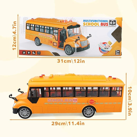 School Bus Toy with Lights & Sounds, Openable Doors & Top Cover, Yellow Preschool Learning Play Bus for Toddlers Ages 3–5, Educational Role Play Toy, for Boys & Girls(Yellow)
