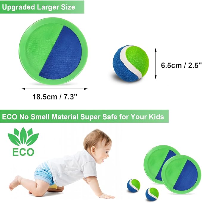 Jalunth Ball Catch Set Game Toss Paddle Beach Toys Back Yard Outdoor Games Pool Backyard Target Throw Sticky Mitt Set Age 3 4 5 6 7 8 9 10 11 12 Years Old Boys Girls Kids Easter Gifts Pink Blue 2 Pack