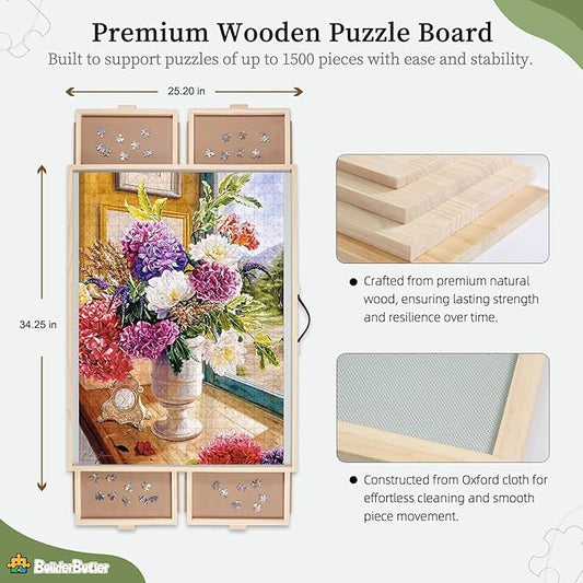 1500 Pieces 2-in-1 Tilting & Rotating Puzzle Board, Portable Puzzle Table with 4 Drawers Cover,34.25" x 25.2"