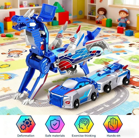 2-in-1 Collision Transformation Dinosaur Car Toy |Magnetic Cars Convertible Robot Toys|DinosaurToys for Kids 3-12 Ideal Christmas Birthday Gift for Boys and Girls (Colorful Blue)