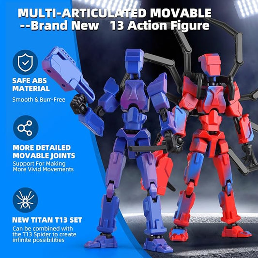 (Assembly Required) T-Spider 13 Action Figure Set -Titan 13 Action Figure with Sucker Spider13 Collectible 3D Printed Toys Highly Detailed Action Figures for Collectors and Fans - Blue