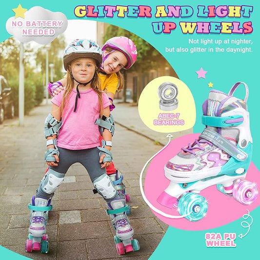 Star Wing Roller Skates for Toddlers & Kids - 4 Size Adjustable Light Up Patines para Niñas, Battery-Free All Illuminating Wheels, Ideal Gift for Girls and Boys Ages 3-12