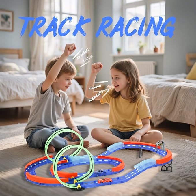 Slot Car Race Track Set with 2 High-Speed Cars,Racing Game with 2 Controllers, Electric Remote Control Track Car, Learning Toy for Boys and Girls Ages 3-12, Gift for Kids(Medium)