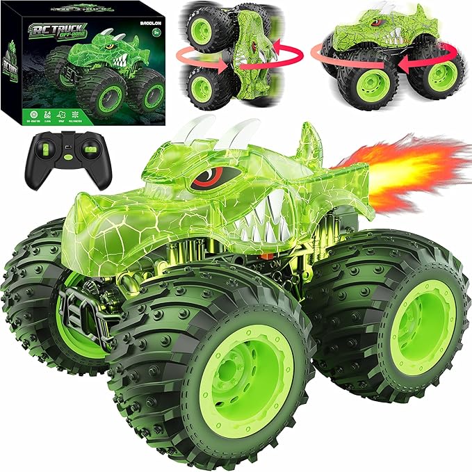 BAODLON RC Monster Trucks Toys for 3 4 5 6 7 8 Years Old Boys Kids, 2.4GHz Remote Control Monster Car, All Terrain RC Truck Off Road with Spray & Light, Rechargeable Battery, Christmas Birthday Gifts