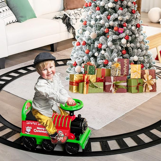 Costzon Ride on Toys, 6V Electric Ride on Train with Tracks, Storage Seat, Flashing Lights & Music, Backrest, Anti-tilt Device, Gift for Toddler Boys & Girls, Battery Powered Ride on Car (Green)