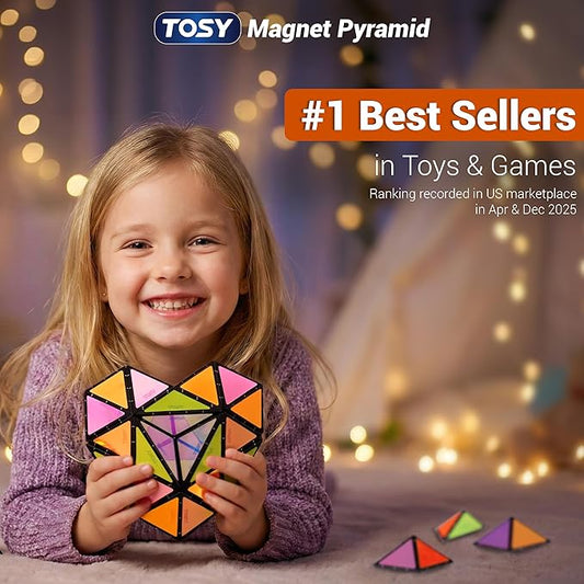 TOSY Magnet Pyramid Glow - 1 Cube Transforms into 1 Billion Shapes (Bunny, Egg Basket, Flowers, Heart), Easter Valentine Gift, 12 pcs, 243 Magnets, Glowing, Holographic Design, Puzzle/STEM Toy, 3-pack