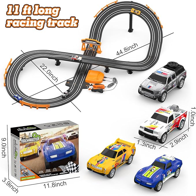 Slot Car Race Track Sets with 1:64 High-Speed Racing Cars, Battery or Electric Car Track, Dual Racing Game Lap Counter Circular Slope Track, Gifts Toys for Boys Kids Age 6 7 8-12