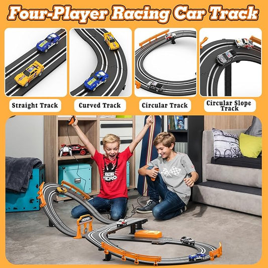 Slot Car Race Track Sets with 1:64 High-Speed Racing Cars, Battery or Electric Car Track, Dual Racing Game Lap Counter Circular Slope Track, Gifts Toys for Boys Kids Age 6 7 8-12