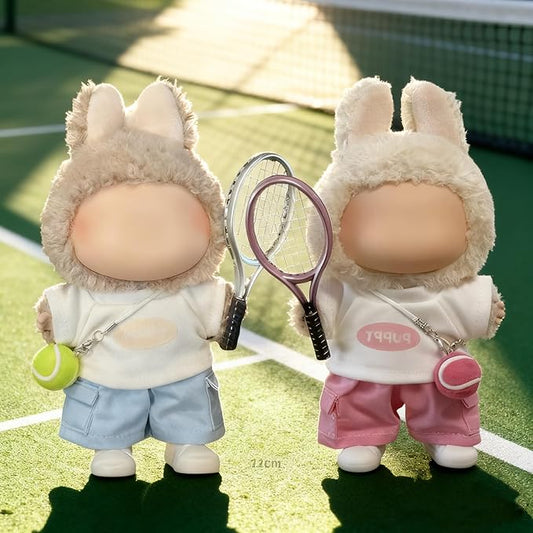 (2 Pack) 17cm Doll Clothes Pink Tennis Set + Blue Tennis Set (2 T-Shirt + 2 Pants + 2 Tennis Ball + 2 Racket + 2 Sneakers)