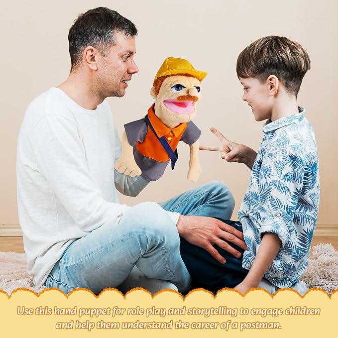 Role Play Hand Puppets Hand Plush Chef Doctor Fireman Pirate Detective Athlete Nurse Worker Hand Puppet Toys Puppets for Kids Storytelling Imaginative Pretend Play Teaching Preschool(Postman)