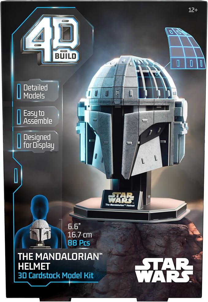 4D Build, Star Wars Mandalorian Helmet 3D Model Kit, Star Wars Collectibles & Desk Decor, Adult Puzzle, Building Toys, 3D Puzzles for Adults & Teens, 88 Pieces, Gift Ideas for Ages 12 & Up