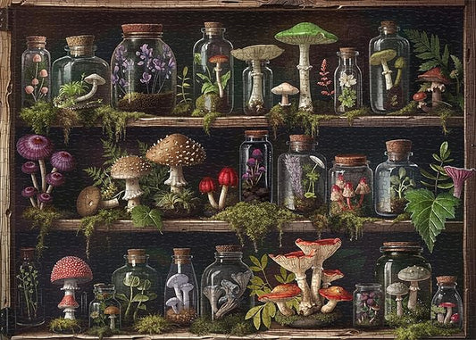 Bookshelf Mushroom Forest Puzzles for Adults 1000 Pieces. Colorful Nature Plant Jigsaw Puzzles. Challenging Family Art Puzzles