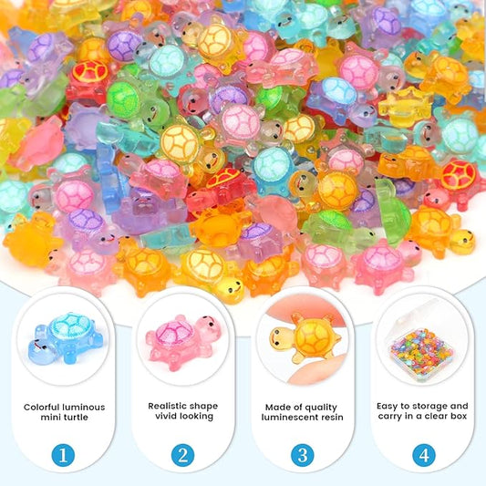 200pcs Mini Resin Turtles Luminous Tiny Turtle for Crafts Dollhouse Miniatures Mini Resin Things Animals for Fairy Garden Micro Landscaping Decoration Home Decor, 10 Colors(0.31 * 0.47inch,Medium)