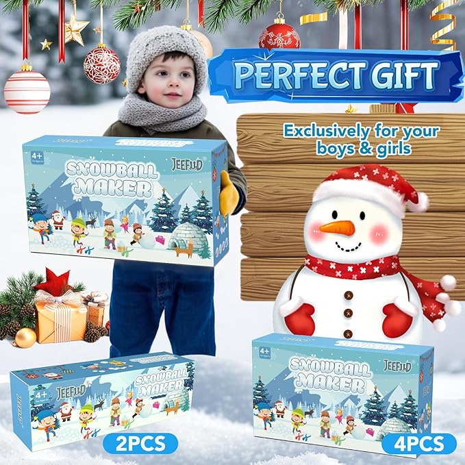 Snow Ball Maker for Kids Large Size Snowball Maker Mold Snow Toys for Toddlers 4-5 Winter Outdoor Indoor Snowball Fight Set - Toys for 4-12 Year Old Boys Girls (Set of 2,Red&Blue)