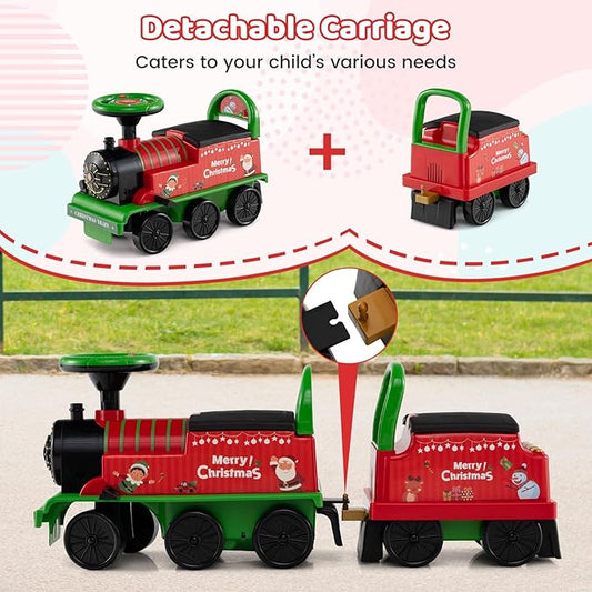 Costzon 2-Seater Ride on Train with Carriage, 6V Ride on Toy w/Under-Seat Storage, Footrests, Train Whistle, Music & Colorful Flashing LED Lights, Electric Car for Kids Aged 18+ (2 Seaters, Green)