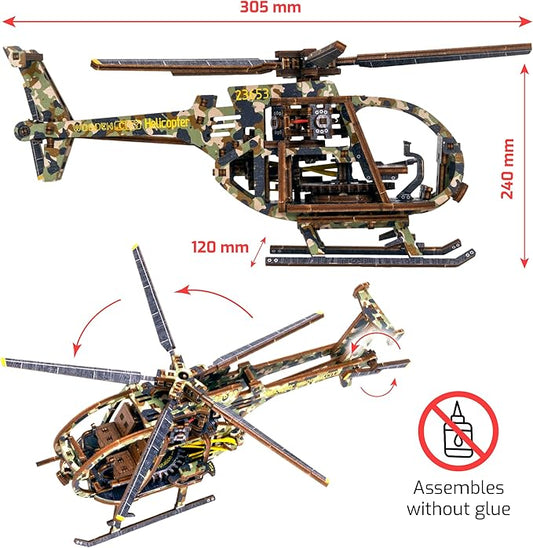 WOODEN.CITY Helicopter LE 3D Puzzles for Adults – Limited Edition Helicopter Kit with Rotating Propeller & 154 Laser-Cut Pieces – Build & Display Rotary Aircraft for Adults & Teens – Wooden Model Gift