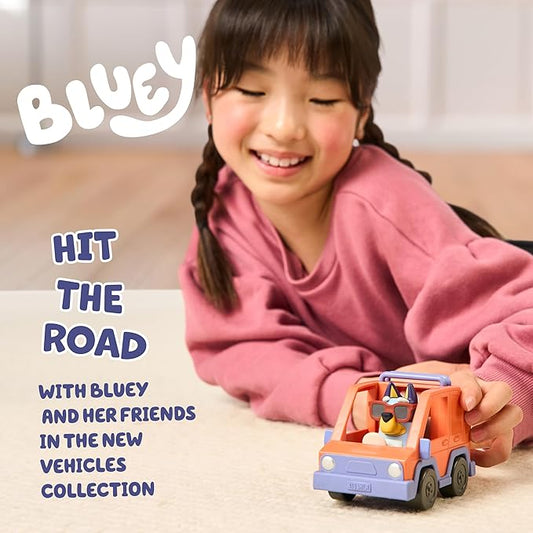 Bluey Basic 4WD Toddler Toy Car, 3” Articulated Figure with Flip-Up Sunnies, Immersive Car Toys for Kids of Age 3+