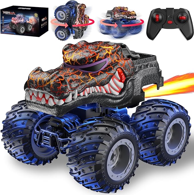 Remote Control Monster Car, 2.4GHz RC Crocodile Monster Truck Toys for 3 4 5 6 7 8 Years Old Boys Kids, All Terrain RC Truck Off Road with Spray, Light, Rechargeable Battery, Christmas Birthday Gifts