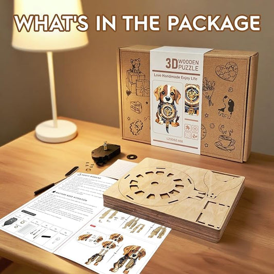 Cutywood 3D Puzzles for Adults Clock-Beagle Design Model Kit-Mechanical DIY Pendulum Clock with Roman Numerals-Desk Home Office Decor Personalized Gift for DIY Lovers
