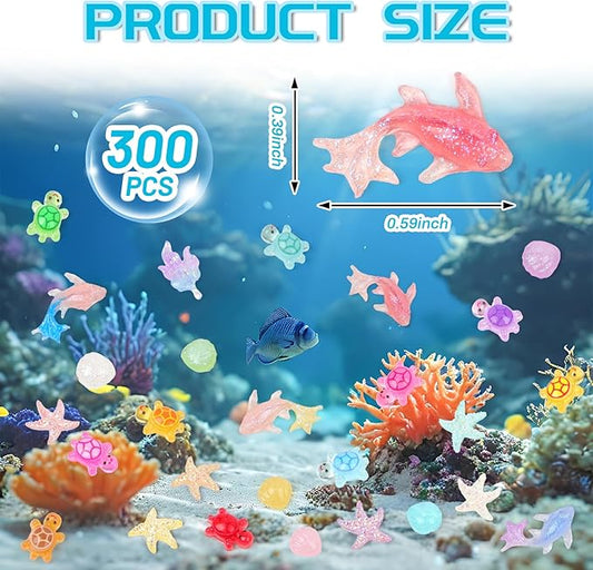 300pcs Mini Resin Animals Luminous Tiny Ocean Animals for Crafts Dollhouse Miniatures Mini Resin Things for Fairy Garden Micro Landscaping Decoration Home Decor, 5 Designs